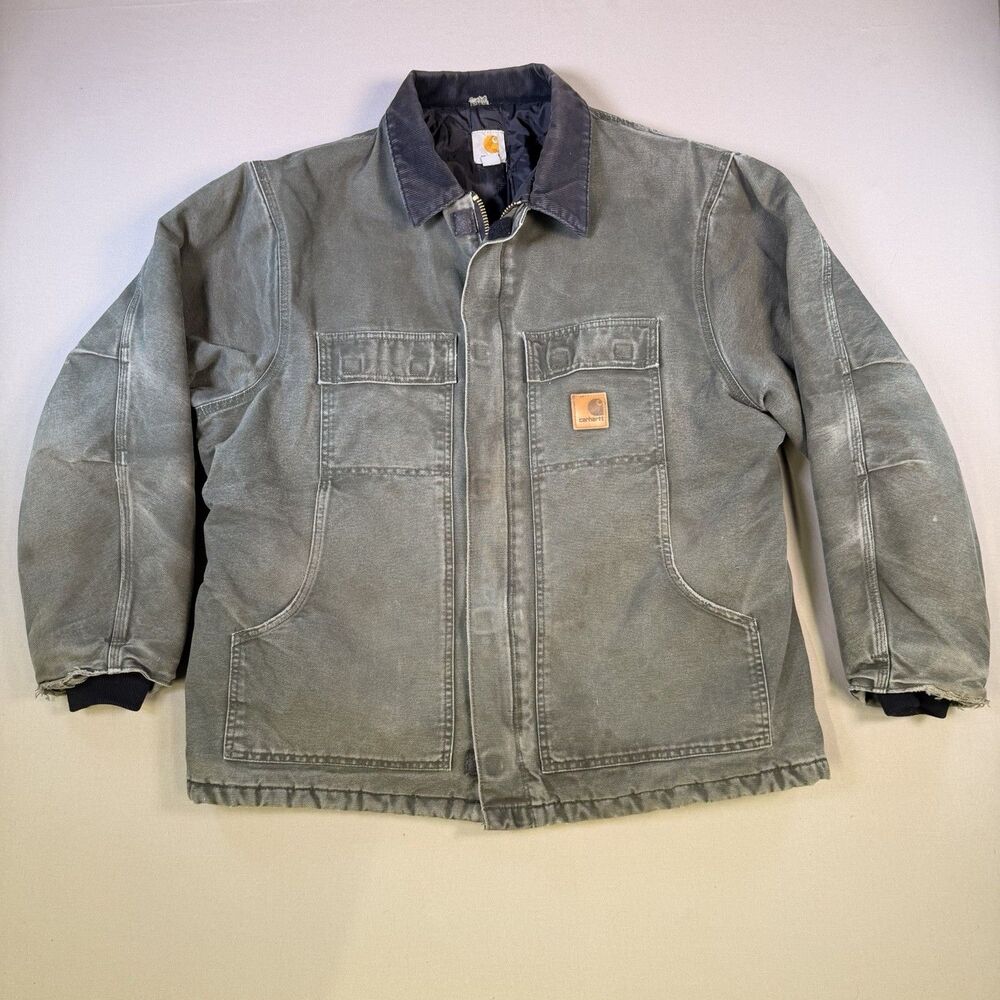 Carhartt C26 MOS Green XL Work Jacket Distressed Quilt Lined Chore Warm